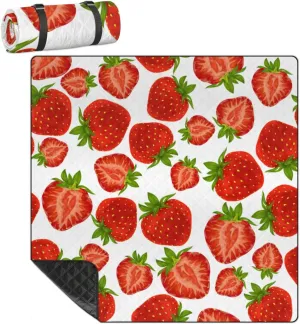 Strawberry Pattern Outdoor Picnic Blanket - Waterproof, Sandproof, and Durable - Ideal for Camping, Beach, and Park - Fits 4 Adults - Easy to Carry and Clean