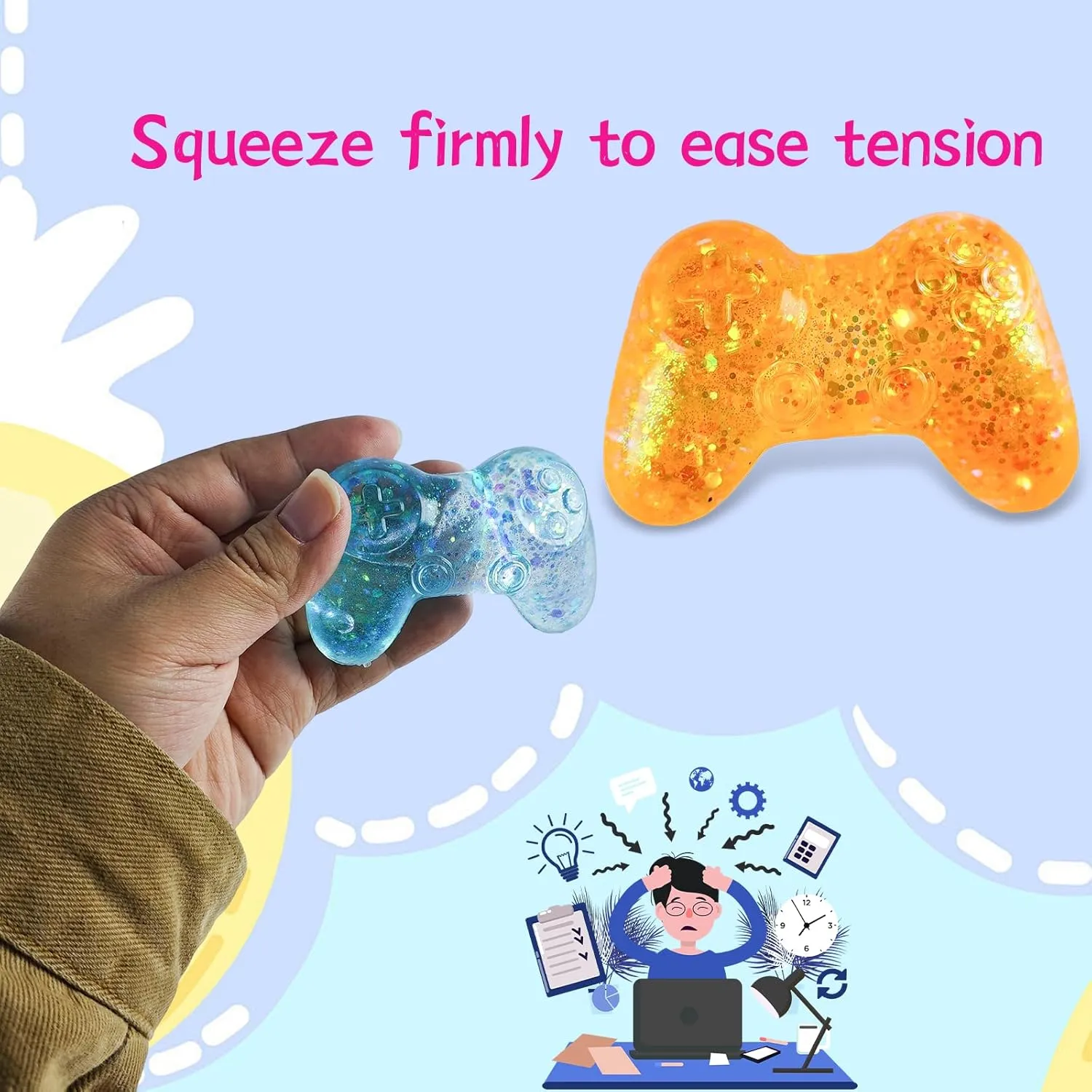 Sugar Ball Stress Relief Squeeze Toys - Fun Sensory Fidget Toys Perfect Party Favors, Gifts, and Relaxation Toys for Kids and Adults (4 Set Game Controller)