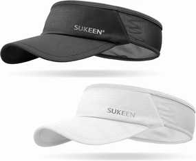 Sukeen 2 Pack Sports Sun Visor Men Women Lightweight Packable Cooling Stretchy Visor Hat for Running, Tennis, Golf