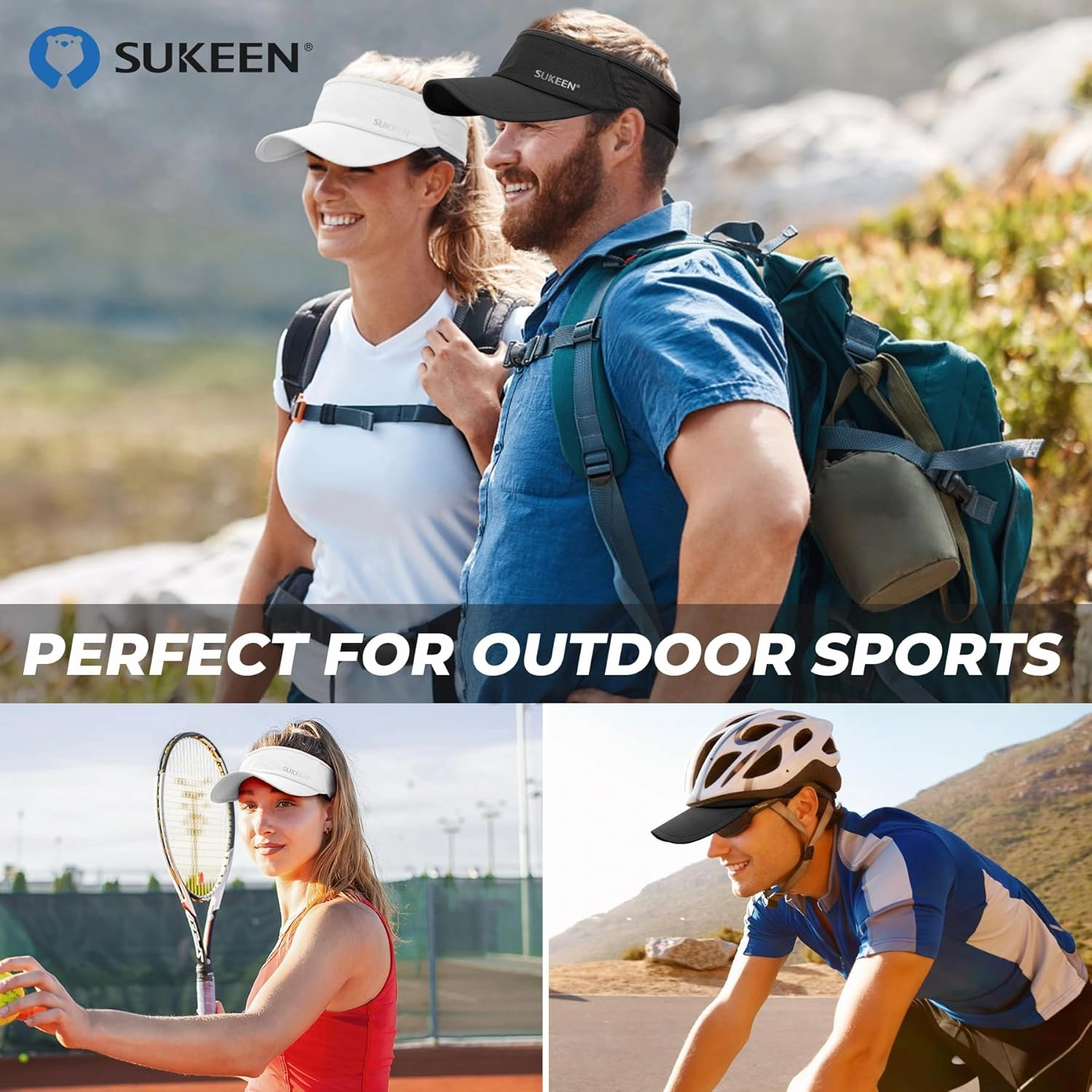 Sukeen 2 Pack Sports Sun Visor Men Women Lightweight Packable Cooling Stretchy Visor Hat for Running, Tennis, Golf
