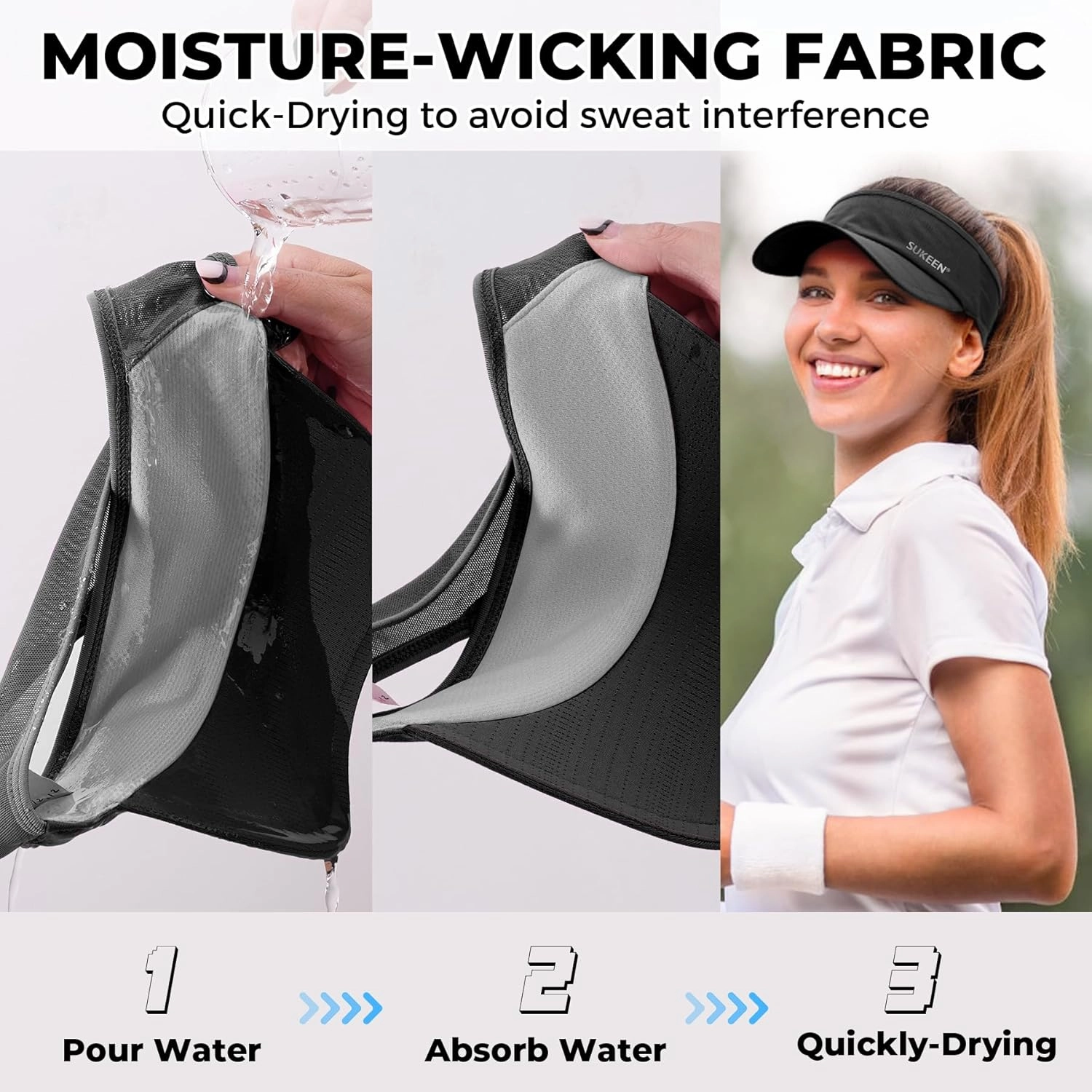 Sukeen 2 Pack Sports Sun Visor Men Women Lightweight Packable Cooling Stretchy Visor Hat for Running, Tennis, Golf