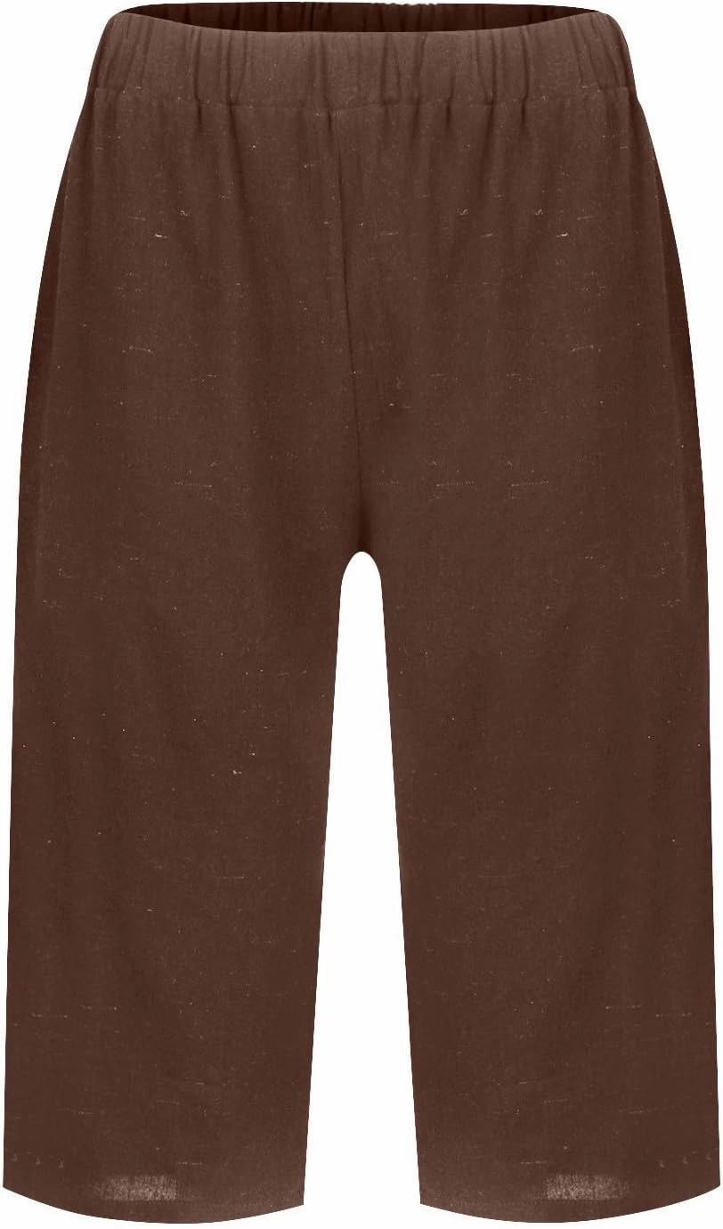 Summer Bermuda Shorts for Women Knee Length 2024 Trendy Linen Shorts Lightweight Casual Beach Short Pants w/Pockets