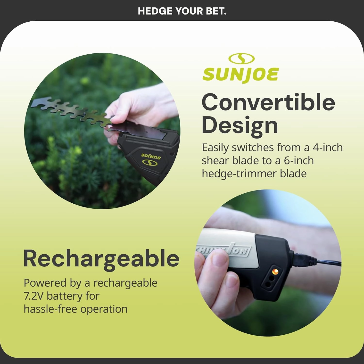 Sun Joe HJ604C 7.2-Volt Cordless Grass Shears and Trimmer, Charger and Battery Included