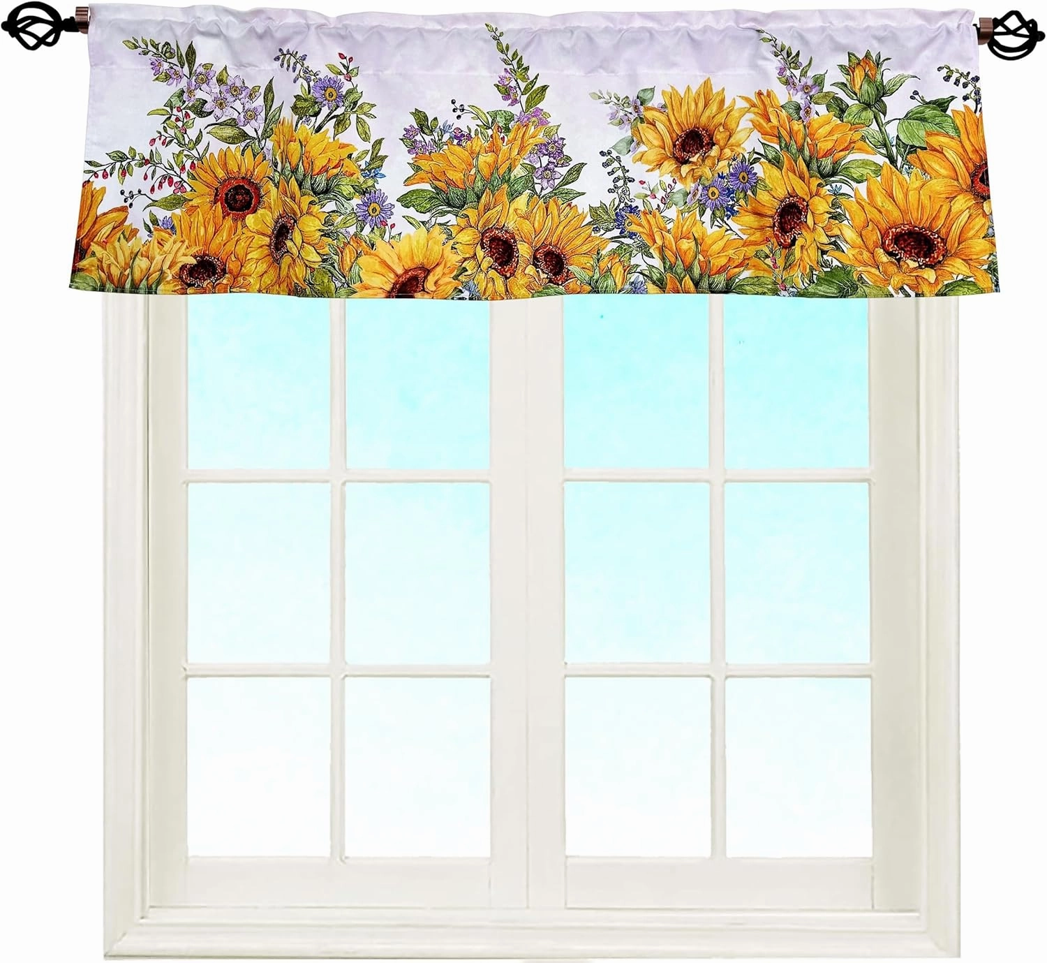 Sunflowers Floral Design Valance Curtains for Kitchen/Bathroom/Living Room/Bedroom Window Décor Privacy Decorative Rod Pocket 52 X 16 Inches