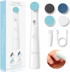 SUNMAY Electric Nail File Set, Rechargeable Nail Files and Buffers for Women Natural Gel Nails Toenails Salon with 4 Filing Discs, Professional Cordless Nail File Machine for Home Nail Pedicure