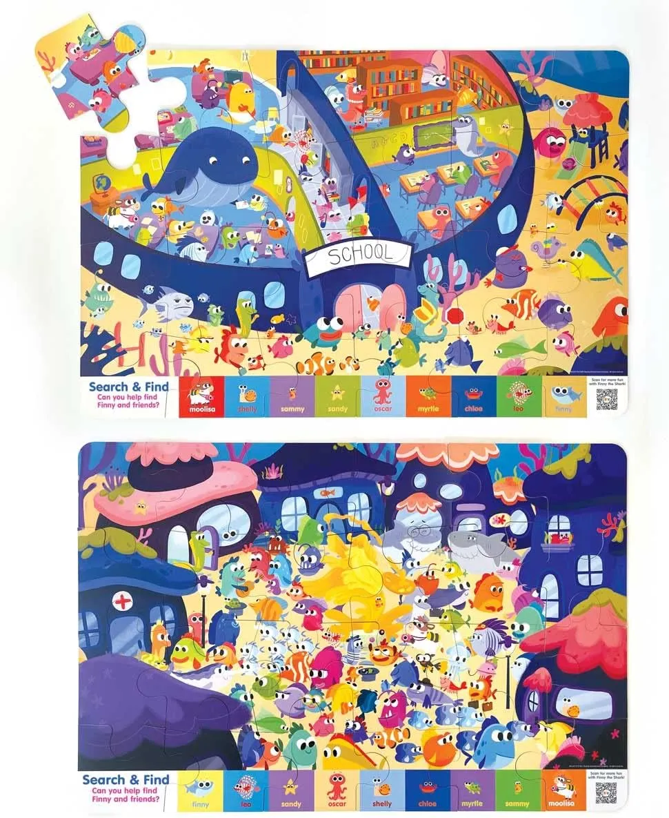 Super Simple Songs Finny The Shark Set of 2 24-Piece Search and Find 24" x 18" Floor Puzzles