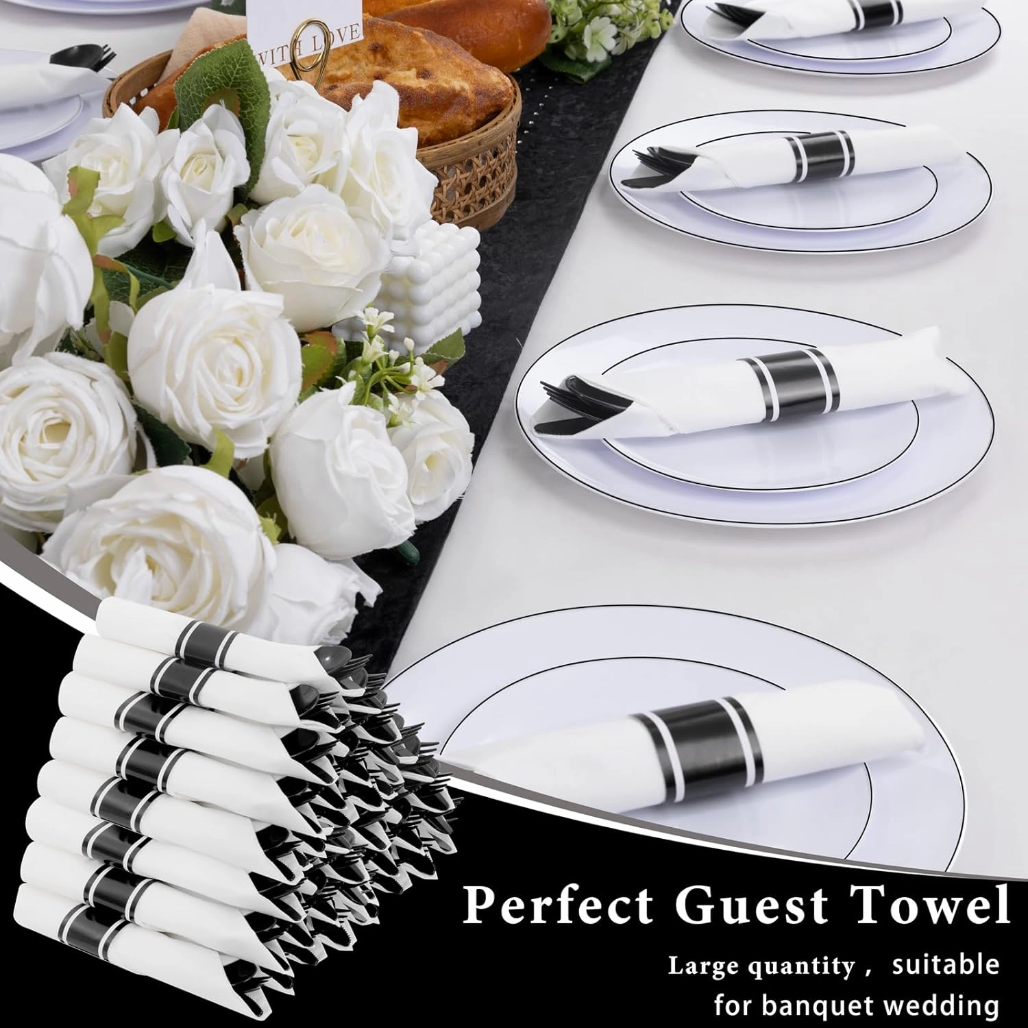 Supernal 120 Pack Black Plastic Silverware,Rolled Silverware Disposable,Pre Wrapped Cutlery Set with Napkin,Plastic Utensils Heavy Duty, Rolled Black Cutlery