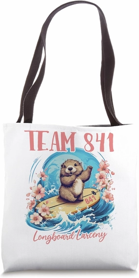 Surfing Otter Team 841 Wanted for Long Board Larceny Funny Tote Bag