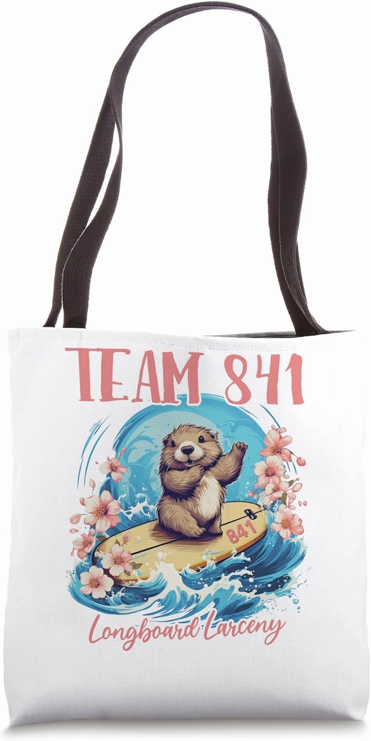 Surfing Otter Team 841 Wanted for Long Board Larceny Funny Tote Bag