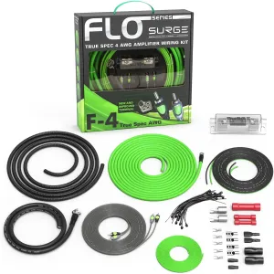 Surge Series Amplifier Installation Wiring Kit - 4 Gauge Installer Amp Kit - True Spec AWG Amp Kit - 2000W 4 Gauge Wire w/ 100A mini-ANL Fuse Holder Car Audio Wiring Kit - Car Amplifier Installation