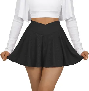 SUUKSESS Womens Pleated Tennis Skirt Crossover High Waisted Mesh Golf Skorts