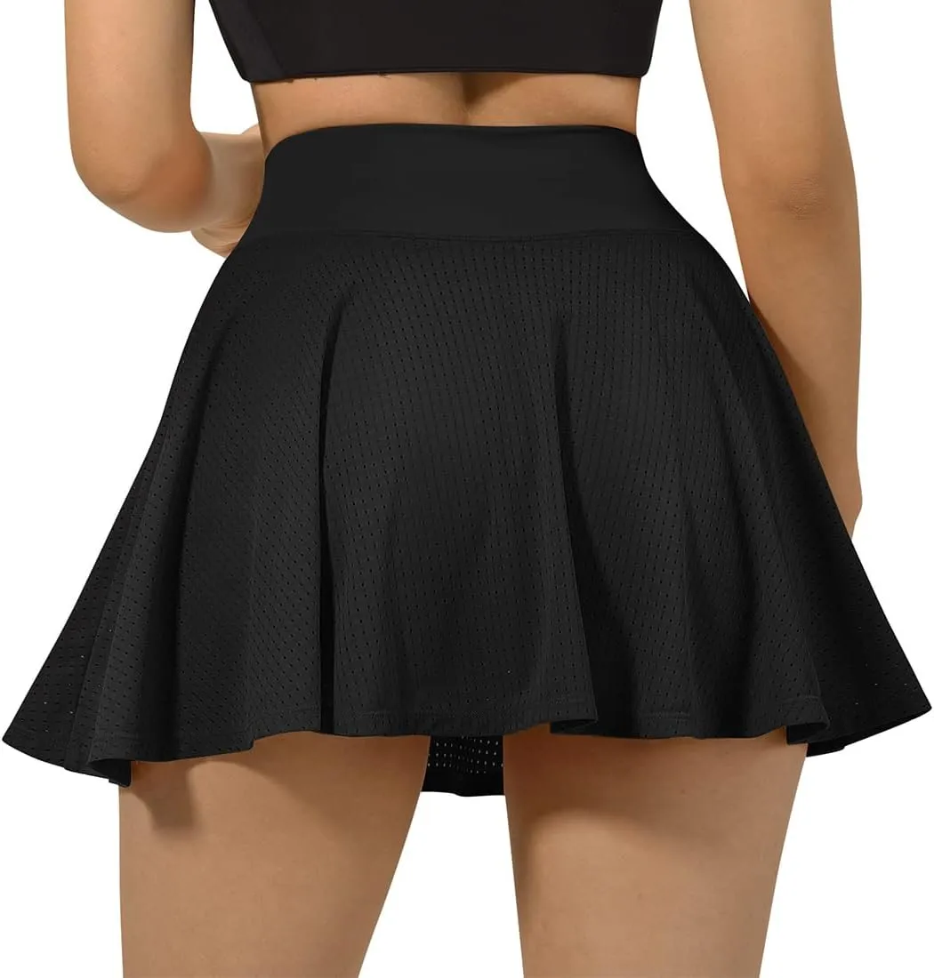 SUUKSESS Womens Pleated Tennis Skirt Crossover High Waisted Mesh Golf Skorts