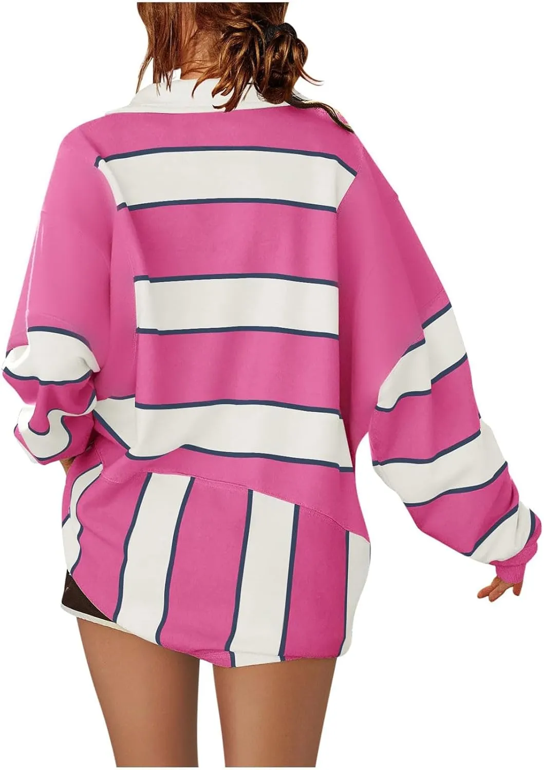 Sweatshirt For Womens Fashion Long Sleeve Striped Hoodies Collar Oversized Pullover Tops Fall outfits