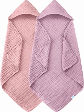 SWEET DOLPHIN Muslin Hooded Baby Bath Towels - 2 Pack 100% Cotton Towel for Babies, Infants, Toddlers - 32x32Inch - Highly Absorbent and Newborn Essential, Light Sakura