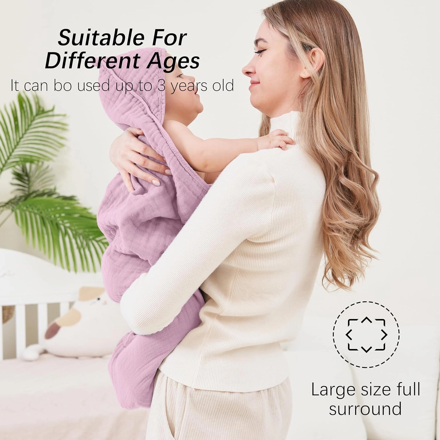 SWEET DOLPHIN Muslin Hooded Baby Bath Towels - 2 Pack 100% Cotton Towel for Babies, Infants, Toddlers - 32x32Inch - Highly Absorbent and Newborn Essential, Light Sakura