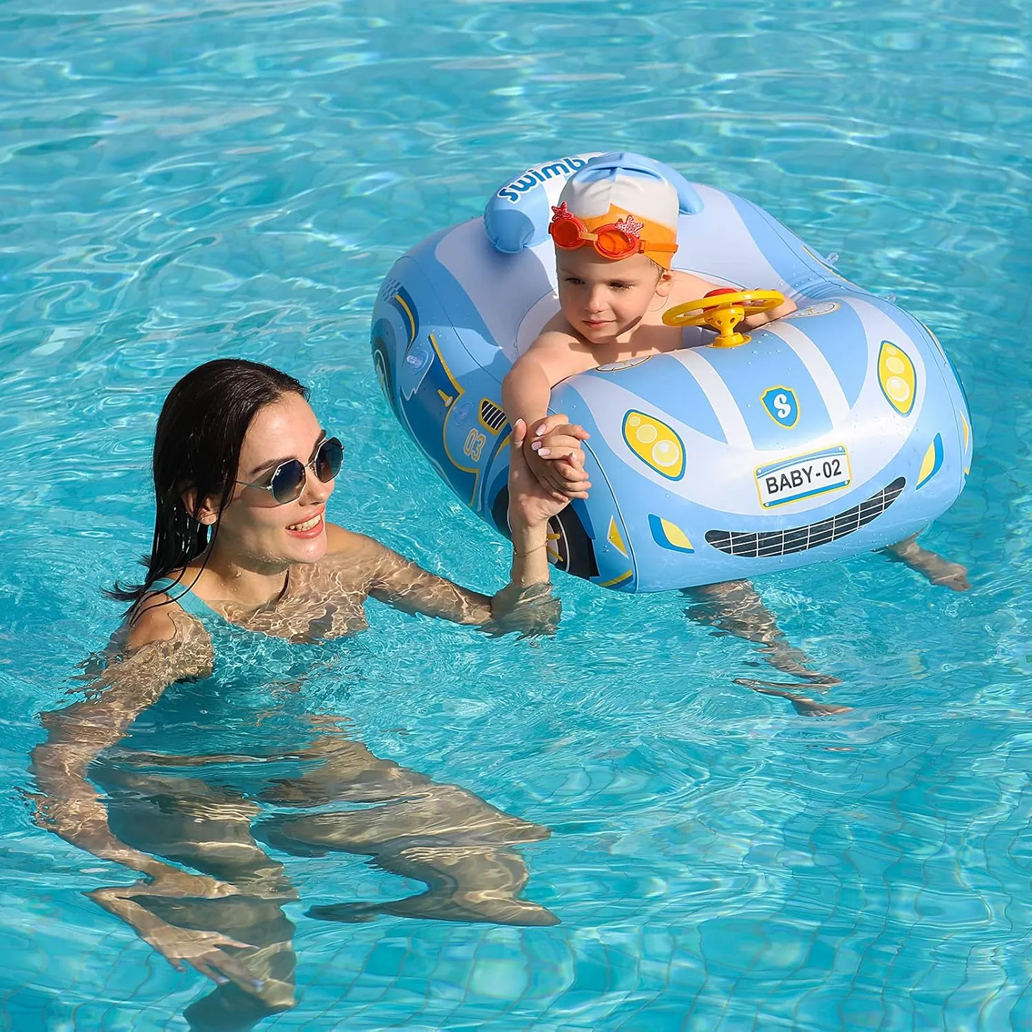 Swimbobo Toddler Pool Float with Seat Boat Inflatable Ride-on Car for Kids Outdoor Toys
