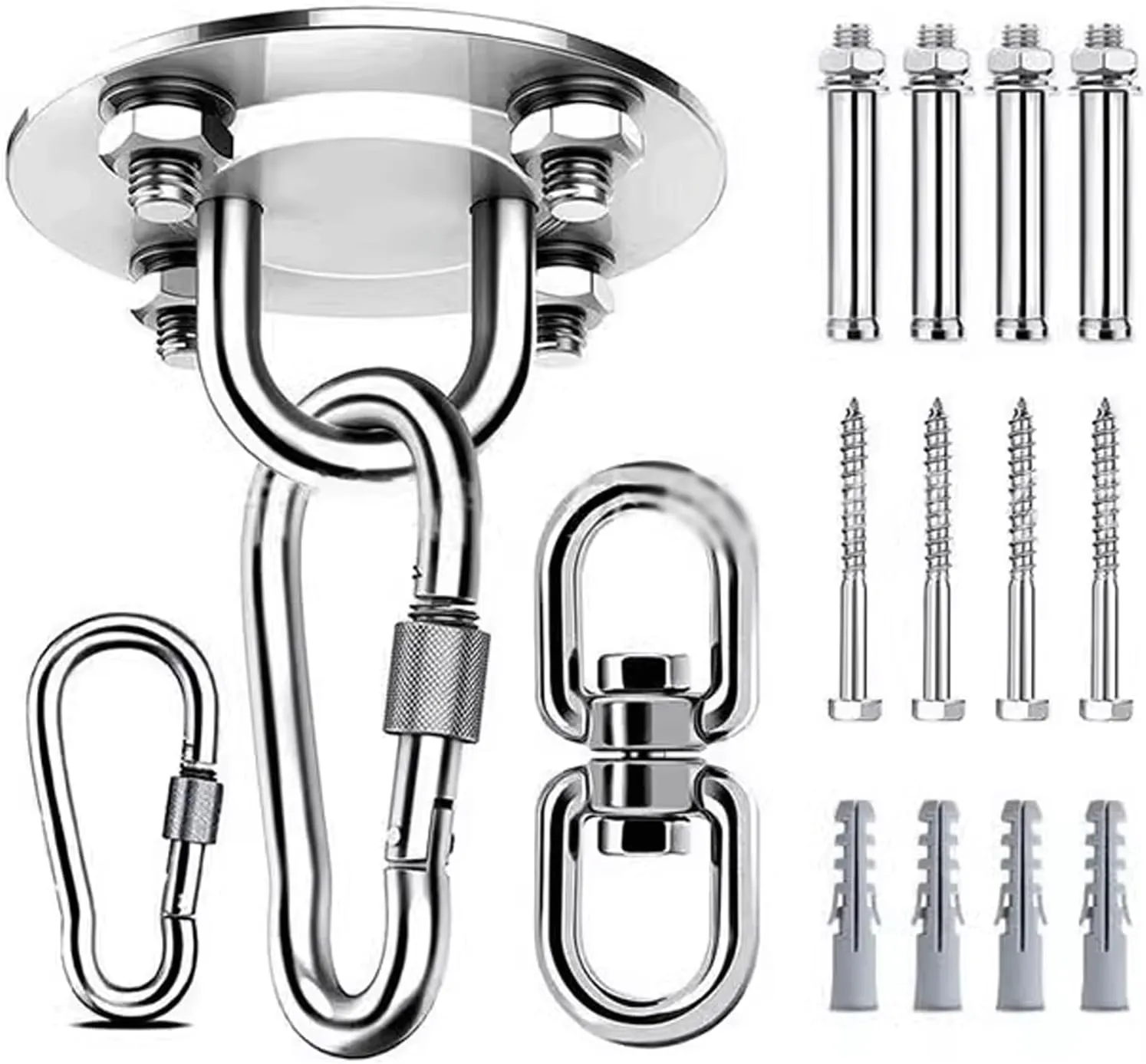 Swing Hook Swing Hardware Kit Hanging Accessory Comes with 3 Types of Hooks Swing Hangers Screws Bolts for Yoga Swing Hammock, Silver