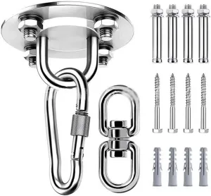 Swing Hooks,Ceiling Hooks Heavy Duty,Swing Hook Swing Hardware Kit Hanging Accessory Comes with 2 Types of Hooks Swing Hangers Screws Bolts for Yoga Swing Hammock, Silver