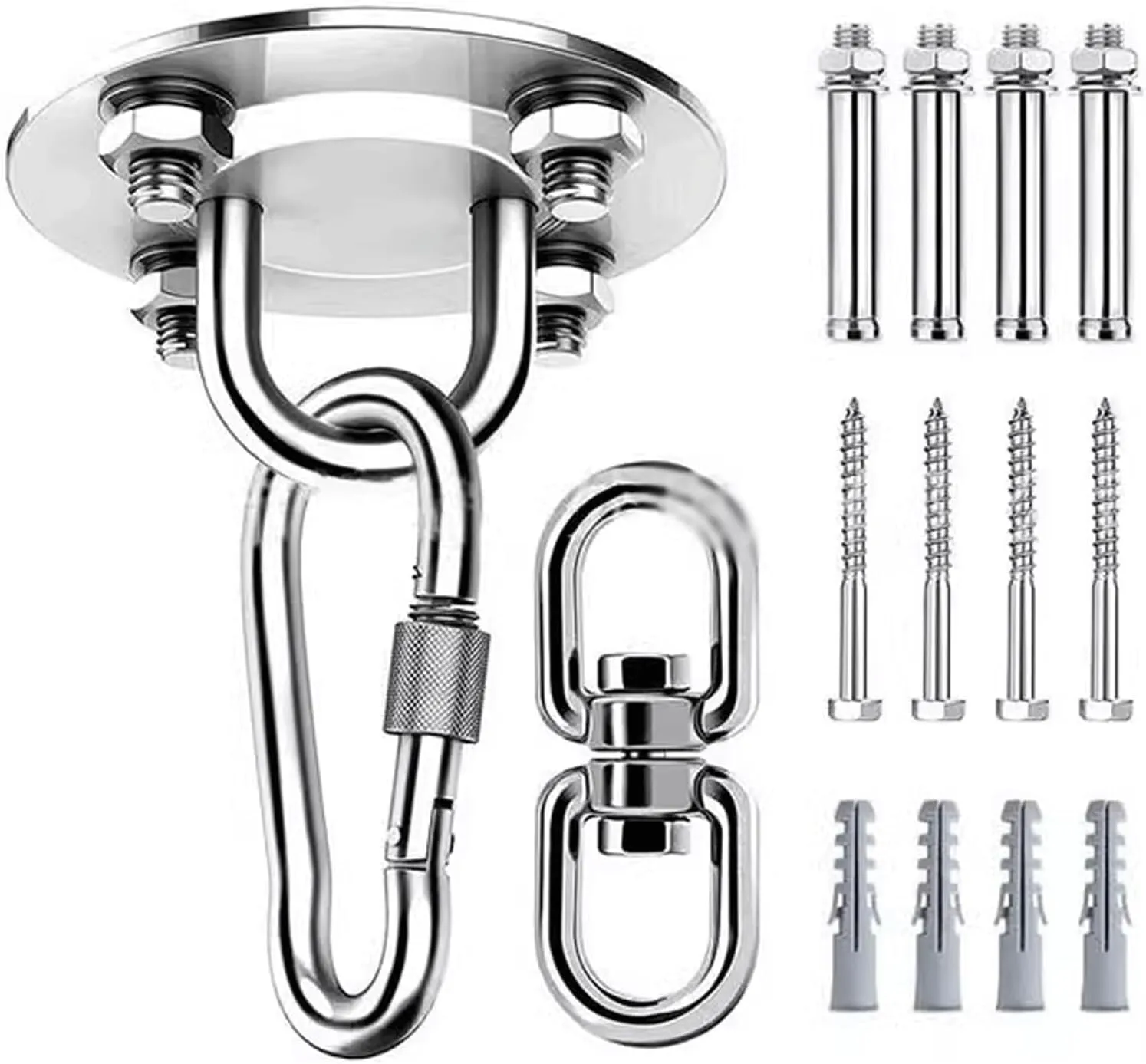 Swing Hooks,Ceiling Hooks Heavy Duty,Swing Hook Swing Hardware Kit Hanging Accessory Comes with 2 Types of Hooks Swing Hangers Screws Bolts for Yoga Swing Hammock, Silver