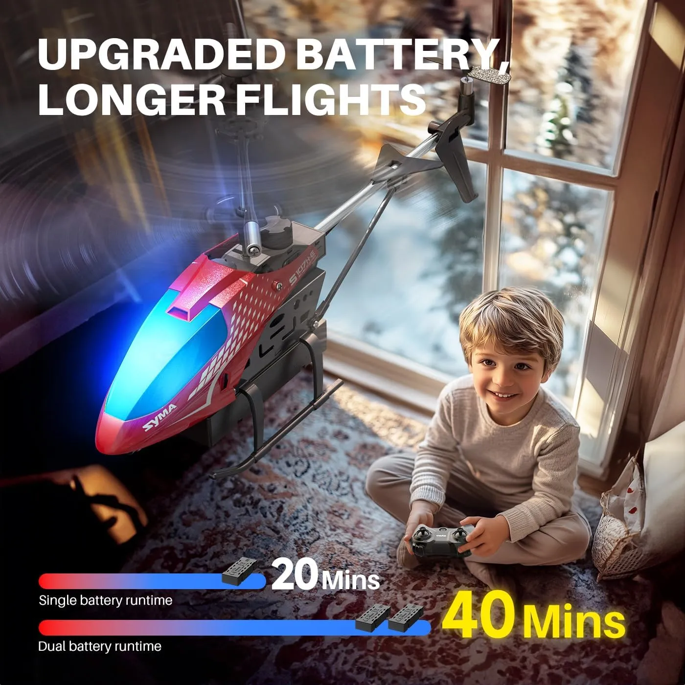 SYMA S107H-E RC Helicopter, Remote Control Helicopter with 40 Mins Flight Time(2 Batteries), Auto Obstacle Avoidance, 7 LED Lights and Altitude Hold, Gifts Toys for Kids 8-12
