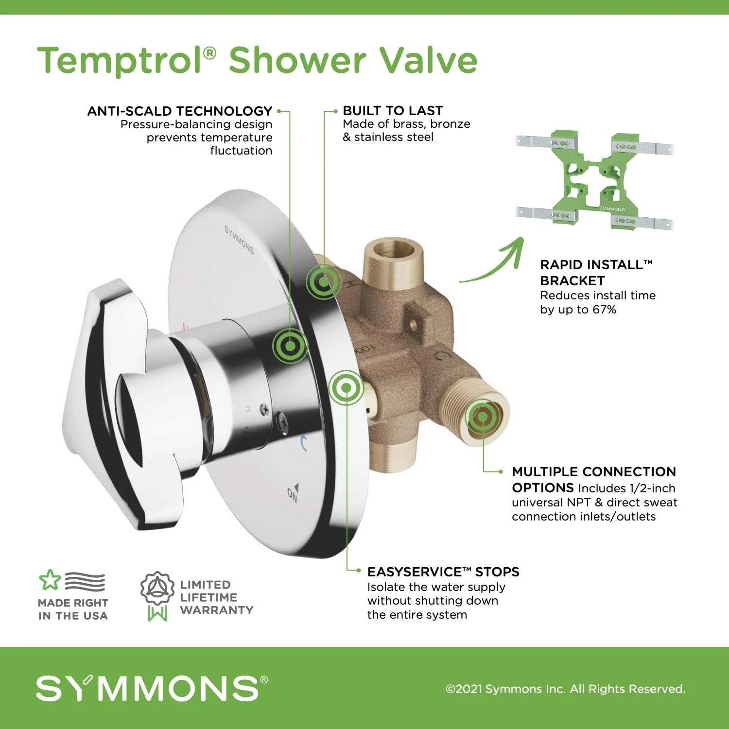 Symmons 261XBRBODY Temptrol Brass Pressure-Balancing Shower Valve with Service Stops and Rapid Install Bracket