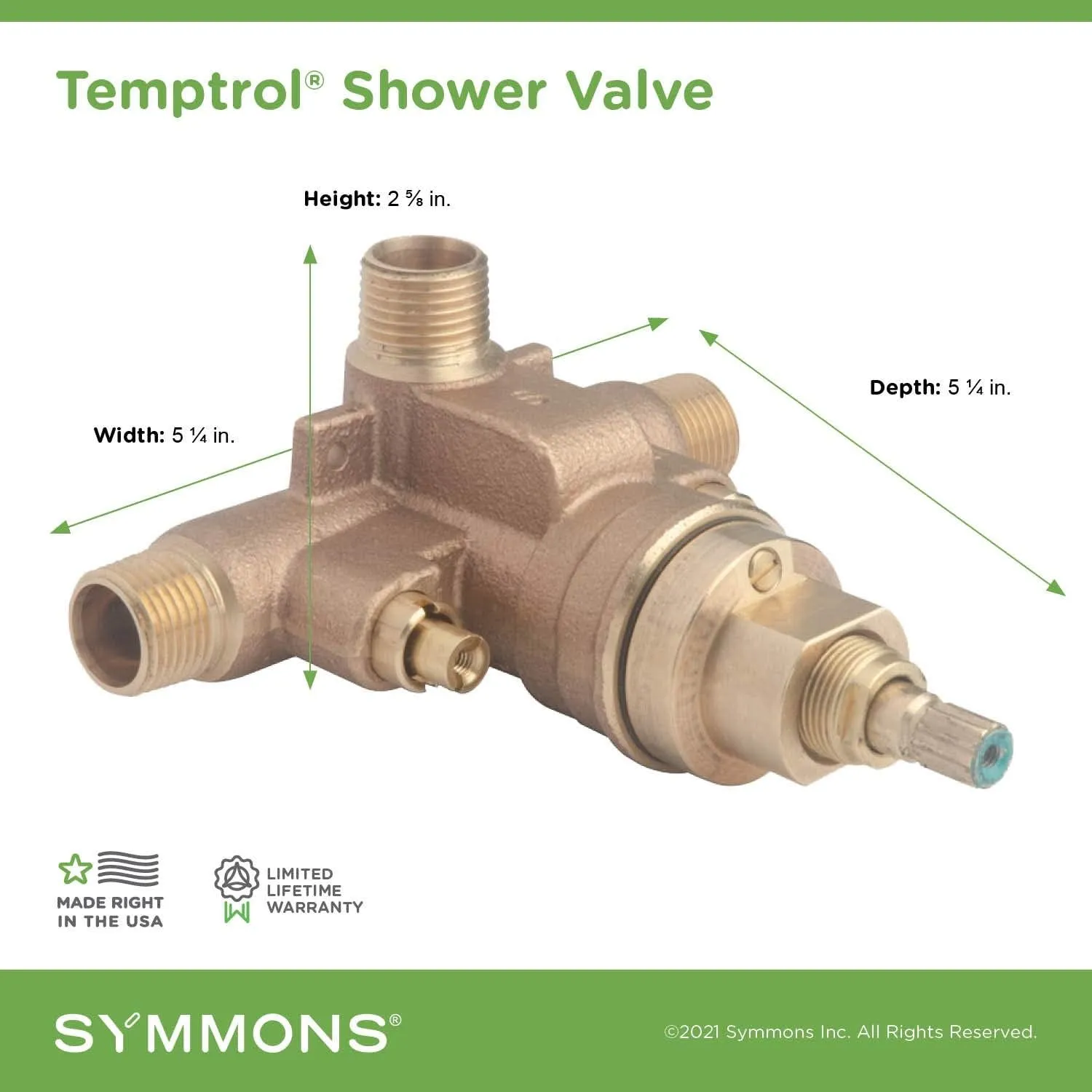 Symmons 261XBRBODY Temptrol Brass Pressure-Balancing Shower Valve with Service Stops and Rapid Install Bracket