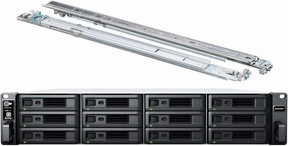 Synology RackStation RS2423RP  NAS Server with Ryzen 3.35GHz CPU, 32GB Memory, 96TB HDD Storage, 10GbE LAN Ports, Redundant Power, DSM Operating System Bundle with Rail kit