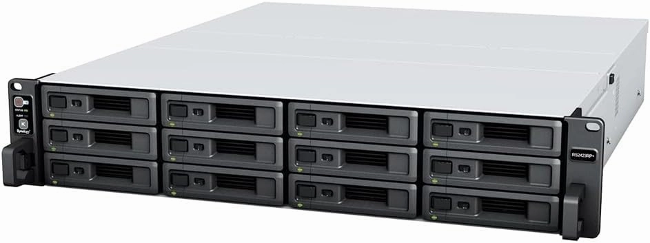 Synology RackStation RS2423RP  NAS Server with Ryzen 3.35GHz CPU, 32GB Memory, 96TB HDD Storage, 10GbE LAN Ports, Redundant Power, DSM Operating System Bundle with Rail kit