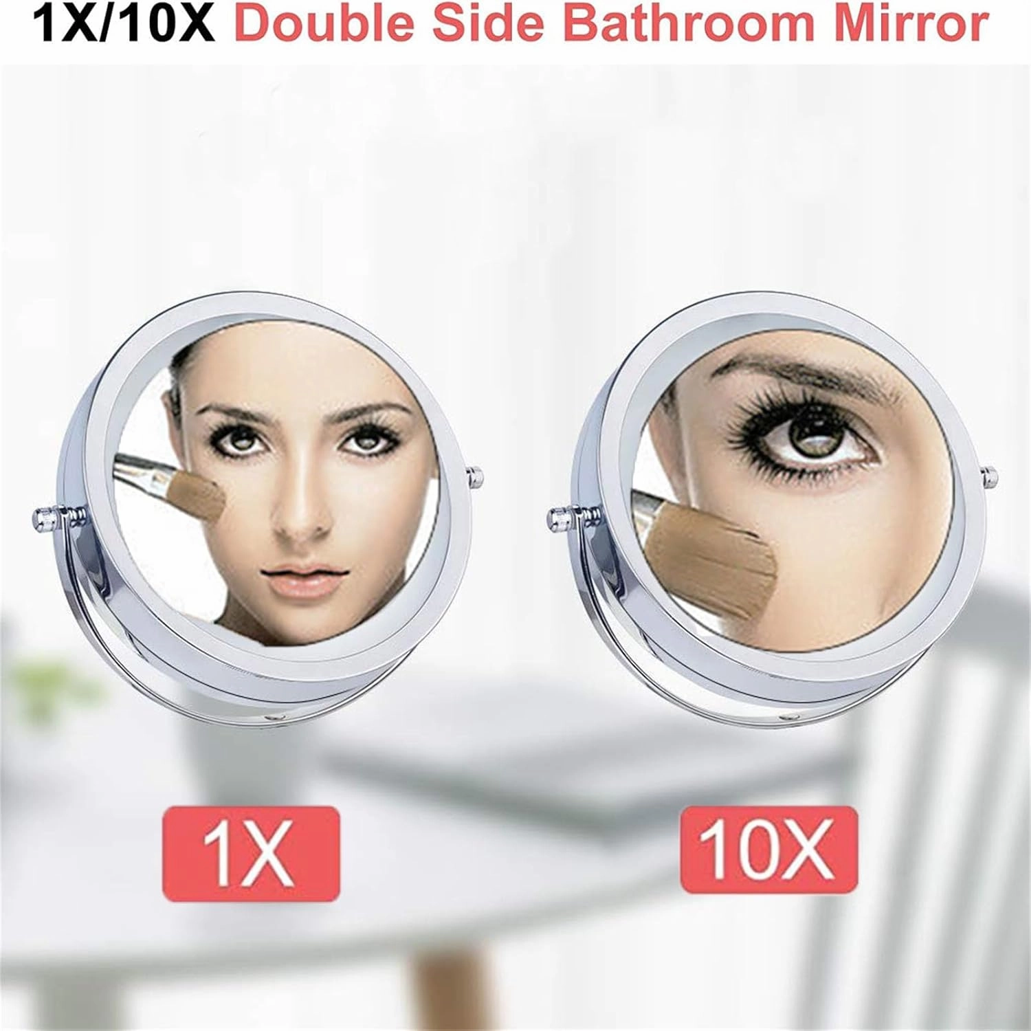 Tabletop 8 Inch 3-Color Touch Dimming LED Makeup Vanity Mirror, Double Side Rotation Magnification Cosmetic Mirror, Countertop Rechargeable HD Standing Shaving Mirror,White,10X