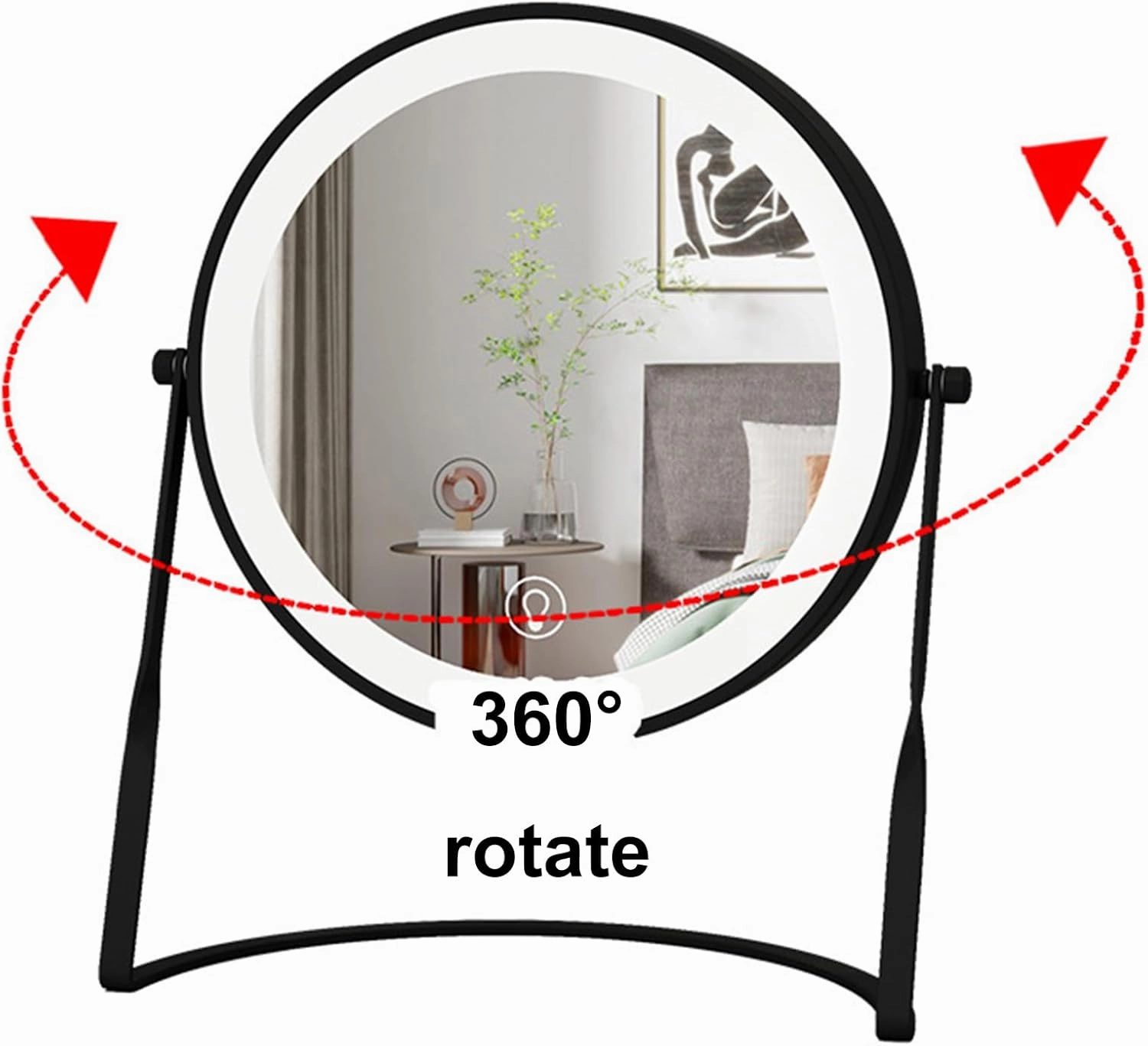 Tabletop 8 Inch 3-Color Touch Dimming LED Makeup Vanity Mirror, Double Side Rotation Magnification Cosmetic Mirror, Countertop Rechargeable HD Standing Shaving Mirror,White,10X