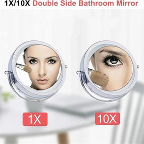 Tabletop 8 Inch 3-Color Touch Dimming LED Makeup Vanity Mirror, Double Side Rotation Magnification Cosmetic Mirror, Countertop Rechargeable HD Standing Shaving Mirror,White,10X