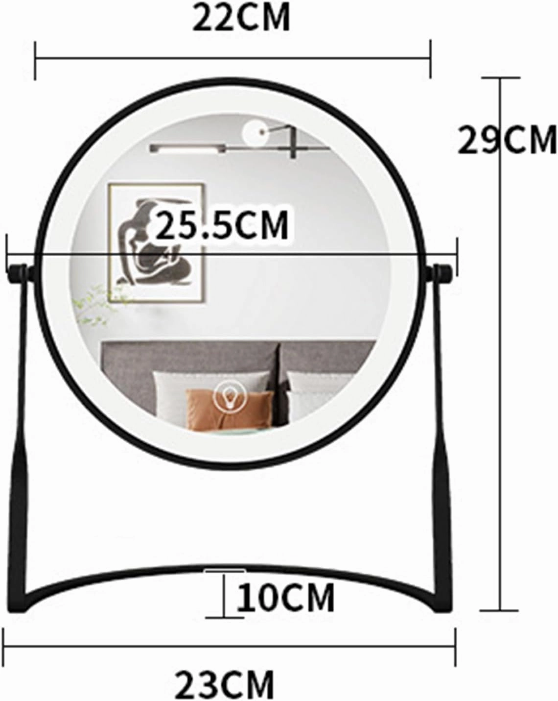 Tabletop 8 Inch 3-Color Touch Dimming LED Makeup Vanity Mirror, Double Side Rotation Magnification Cosmetic Mirror, Countertop Rechargeable HD Standing Shaving Mirror,White,10X