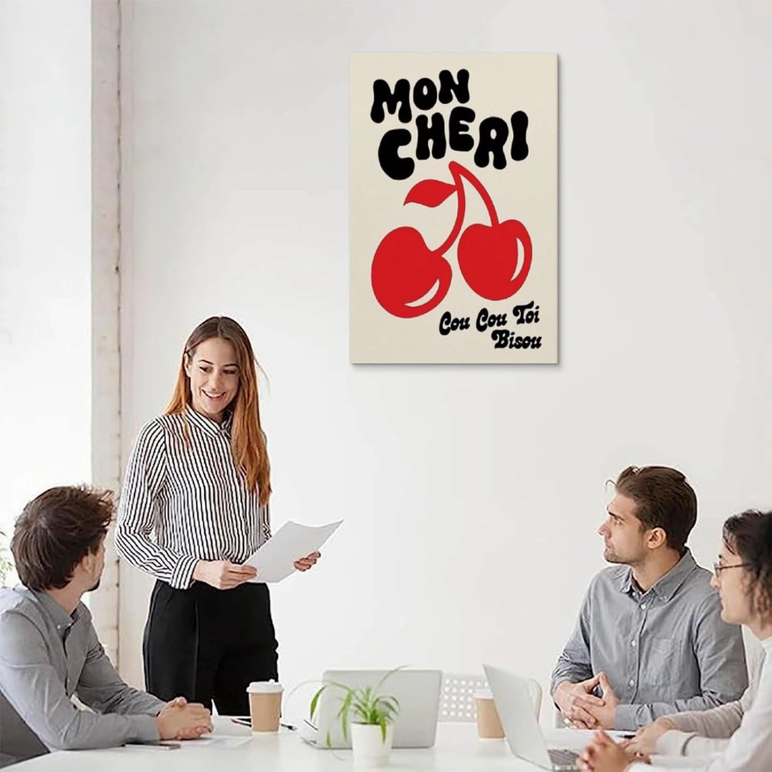 TAMKERR Mon Cheri Cherry Poster Print Cou Cou Toi French Colorful Wall Art Canvas Posters Painting Wall Art Home Decor Unframe08x12inch(20x30cm)