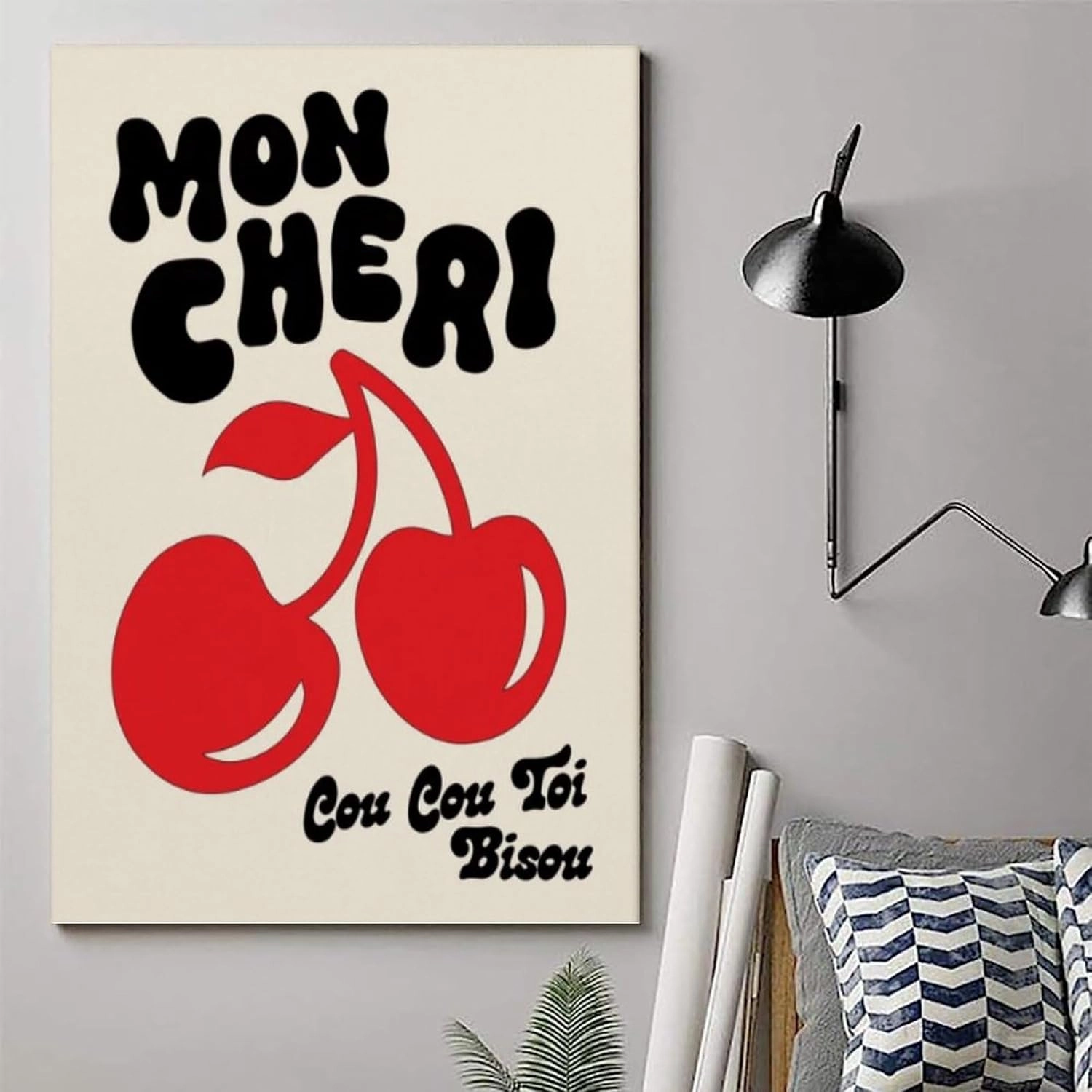 TAMKERR Mon Cheri Cherry Poster Print Cou Cou Toi French Colorful Wall Art Canvas Posters Painting Wall Art Home Decor Unframe08x12inch(20x30cm)