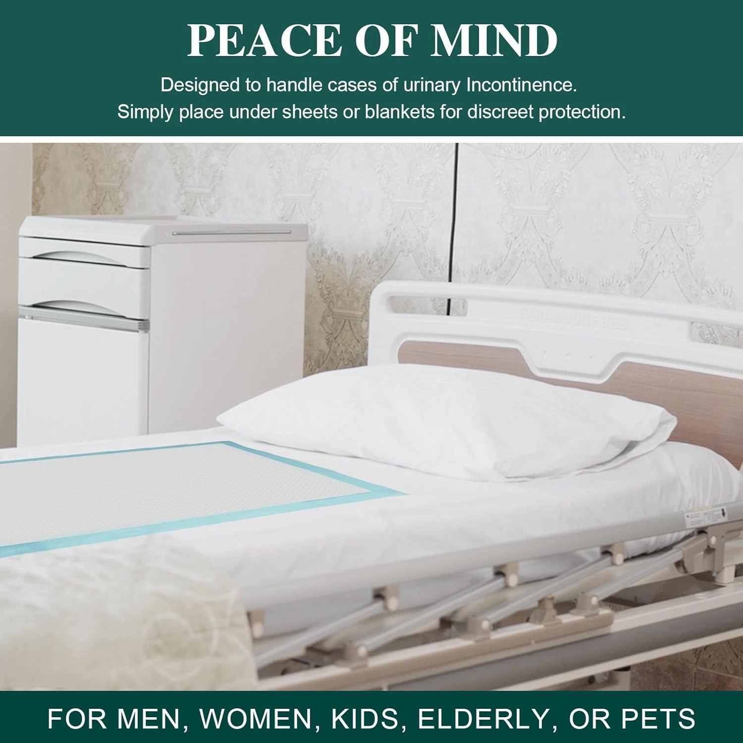 Tear-Resistant Incontinence Bed Pads 40'' x 36'' (50 Count ) with 130 Gram Heavy Duty Disposable Underpads Chucks Pads for Adults, Kids & Elderly | Protection Pads for Bed, Sofa, and Chair