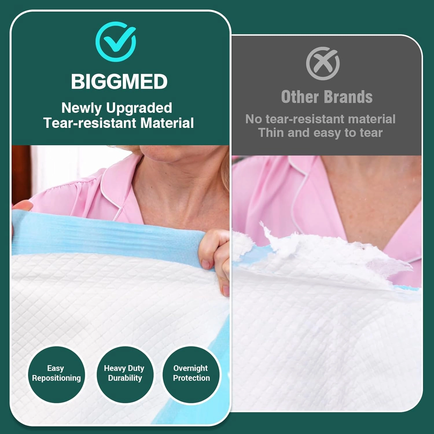 Tear-Resistant Incontinence Bed Pads 40'' x 36'' (50 Count ) with 130 Gram Heavy Duty Disposable Underpads Chucks Pads for Adults, Kids & Elderly | Protection Pads for Bed, Sofa, and Chair