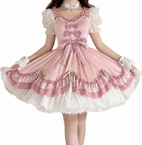 Teens Summer Lolita Dress Cocktail Party Graduation Kawaii Short Puff Sleeve Ruffle Homecoming Juniors Dresses