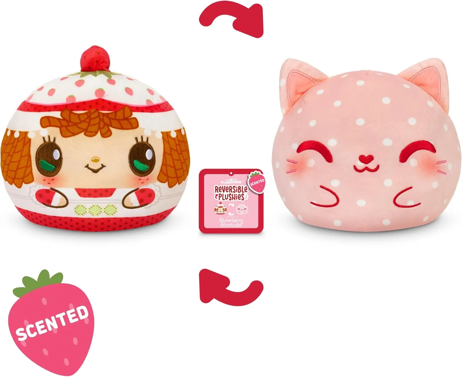 TeeTurtle Strawberry Shortcake Scented Reversible Plush - Strawberry Shortcake and Custard - Cute Kawaii 6" Strawberry Scented Plushie