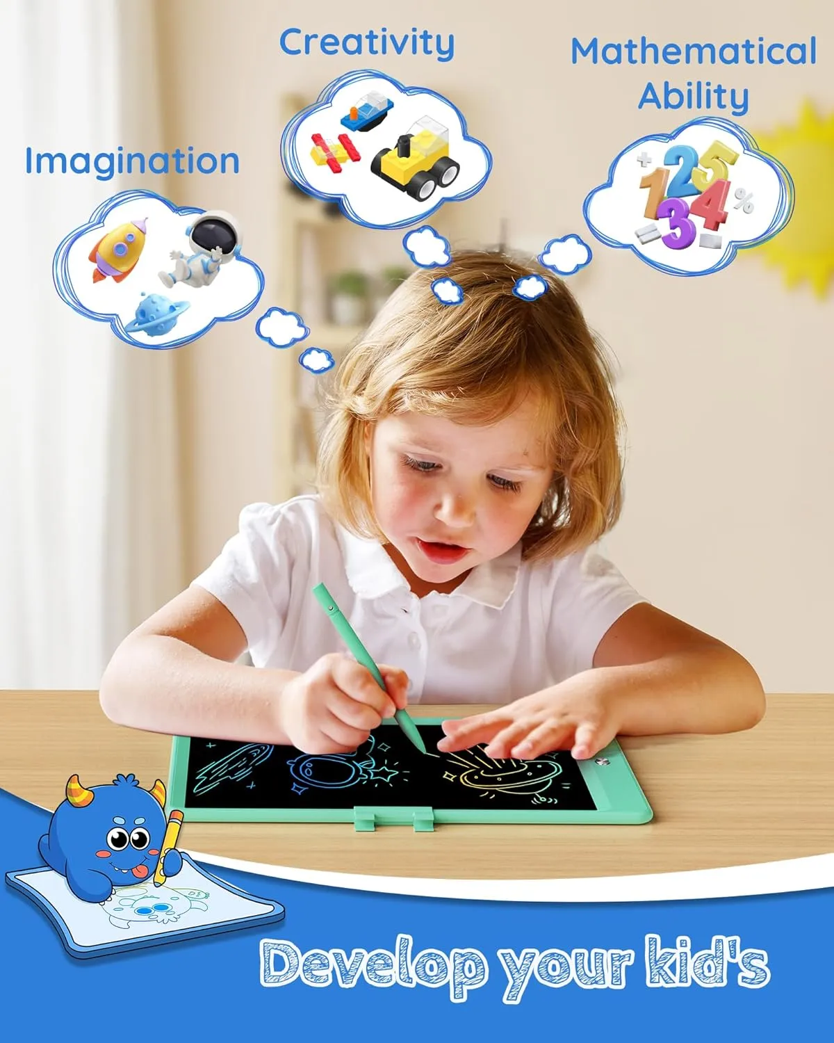TEKFUN Kids Toys 10Inch LCD Writing Tablet, Mess Free Coloring Doodle Board, Drawing Pad for Kids Games Educational Toys for Ages 3-10 Girls Boys (Green)