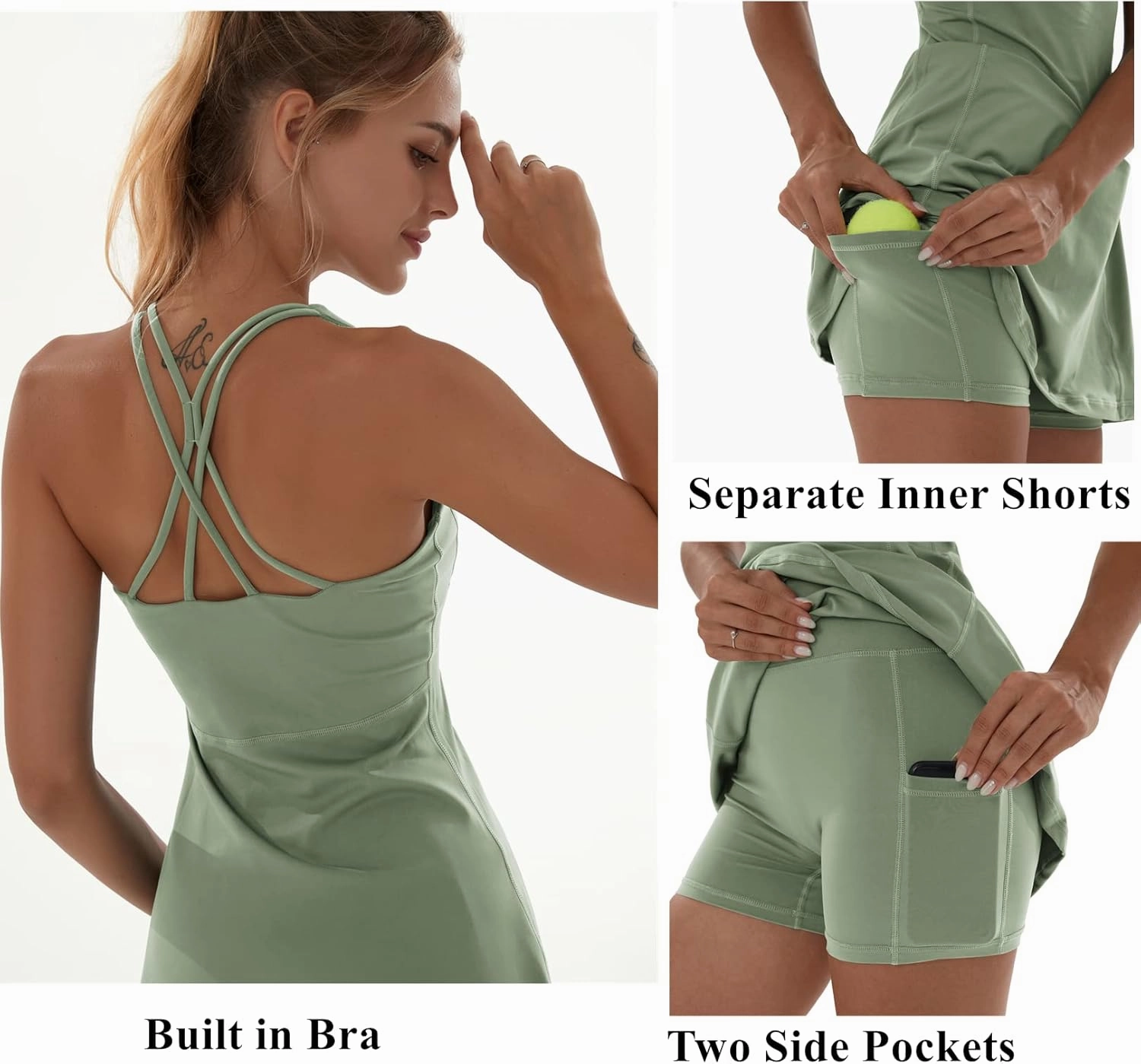 Tennis Dress for Women Workout Dress with Built-in Bra & Shorts Pockets for Athletic Exercise Golf
