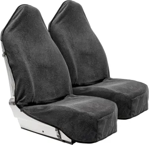 Terry Cloth Sweat Towel Seat Cover; Carseat Towel Protector; Great for Gym Workout; Waterproof; Universal Fit for Car SUV Van Truck; EZ fit; Non Slip Grip; Machine Washable; 2pc Grey