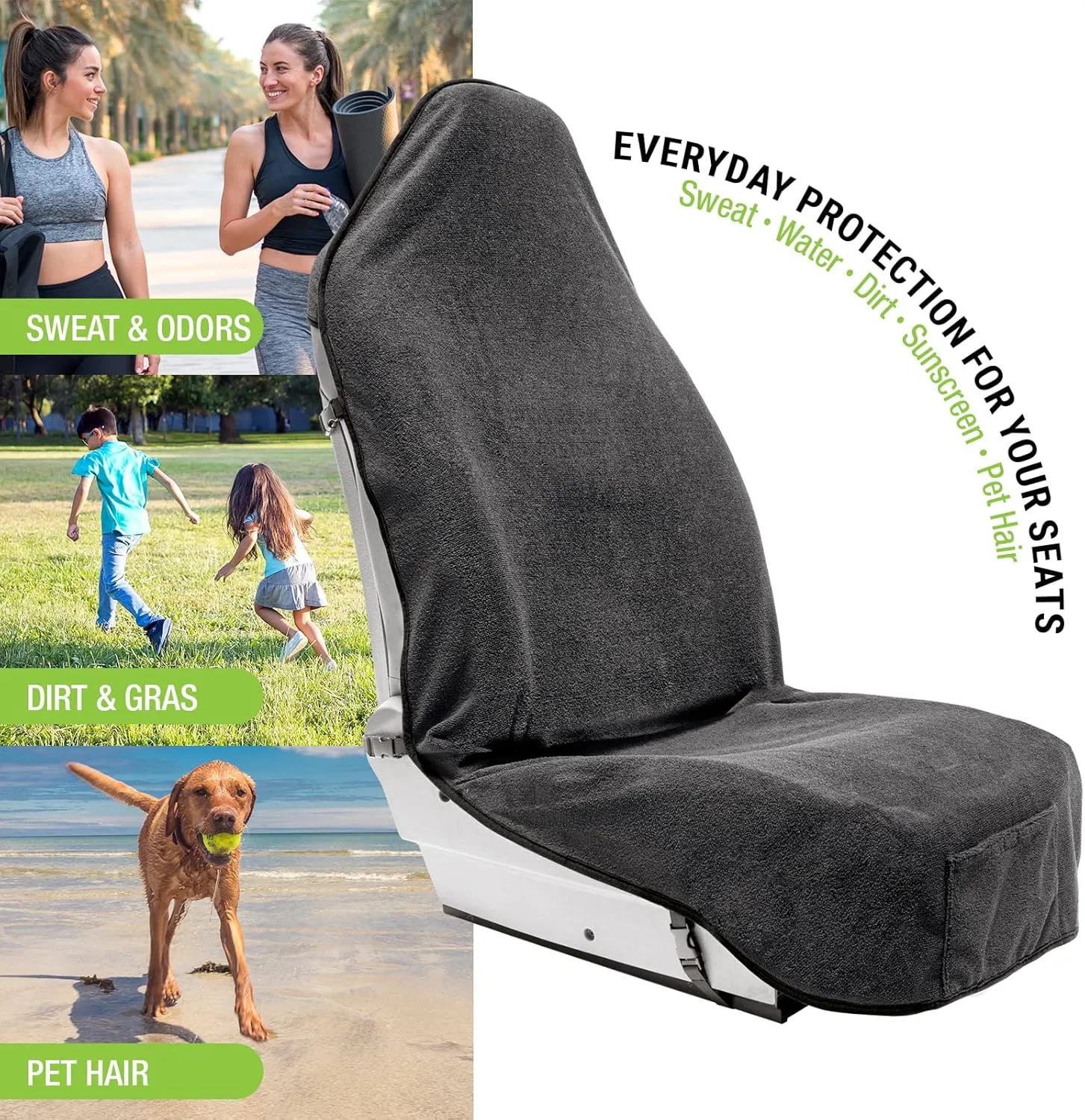 Terry Cloth Sweat Towel Seat Cover; Carseat Towel Protector; Great for Gym Workout; Waterproof; Universal Fit for Car SUV Van Truck; EZ fit; Non Slip Grip; Machine Washable; 2pc Grey