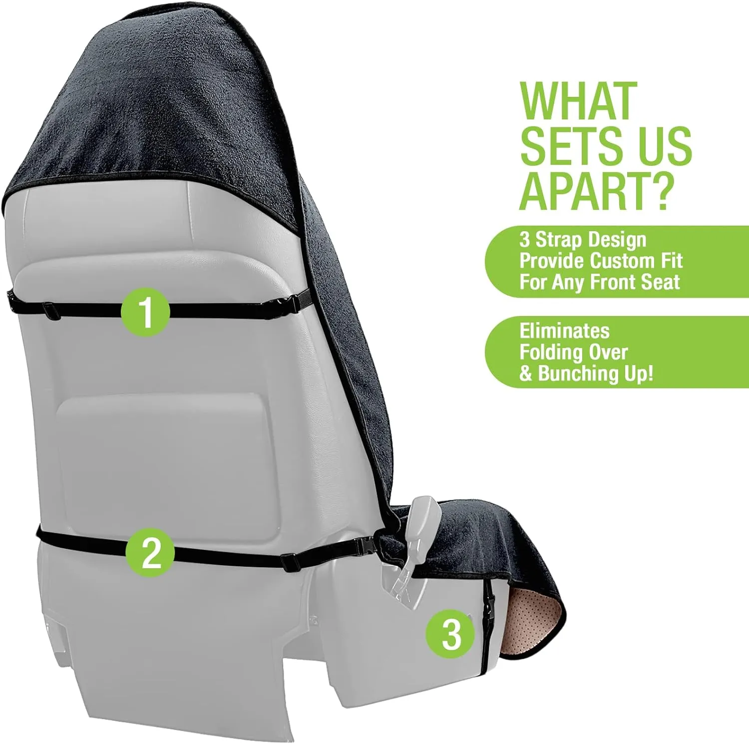Terry Cloth Sweat Towel Seat Cover; Carseat Towel Protector; Great for Gym Workout; Waterproof; Universal Fit for Car SUV Van Truck; EZ fit; Non Slip Grip; Machine Washable; 2pc Grey