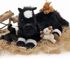 Tezituor 4Pcs Horse Stuffed Animals, 18 inch Large Mommy Stuffed Horse with Babies Pony Plush, Cute Black Pony Plush Pillow for Boys Girls
