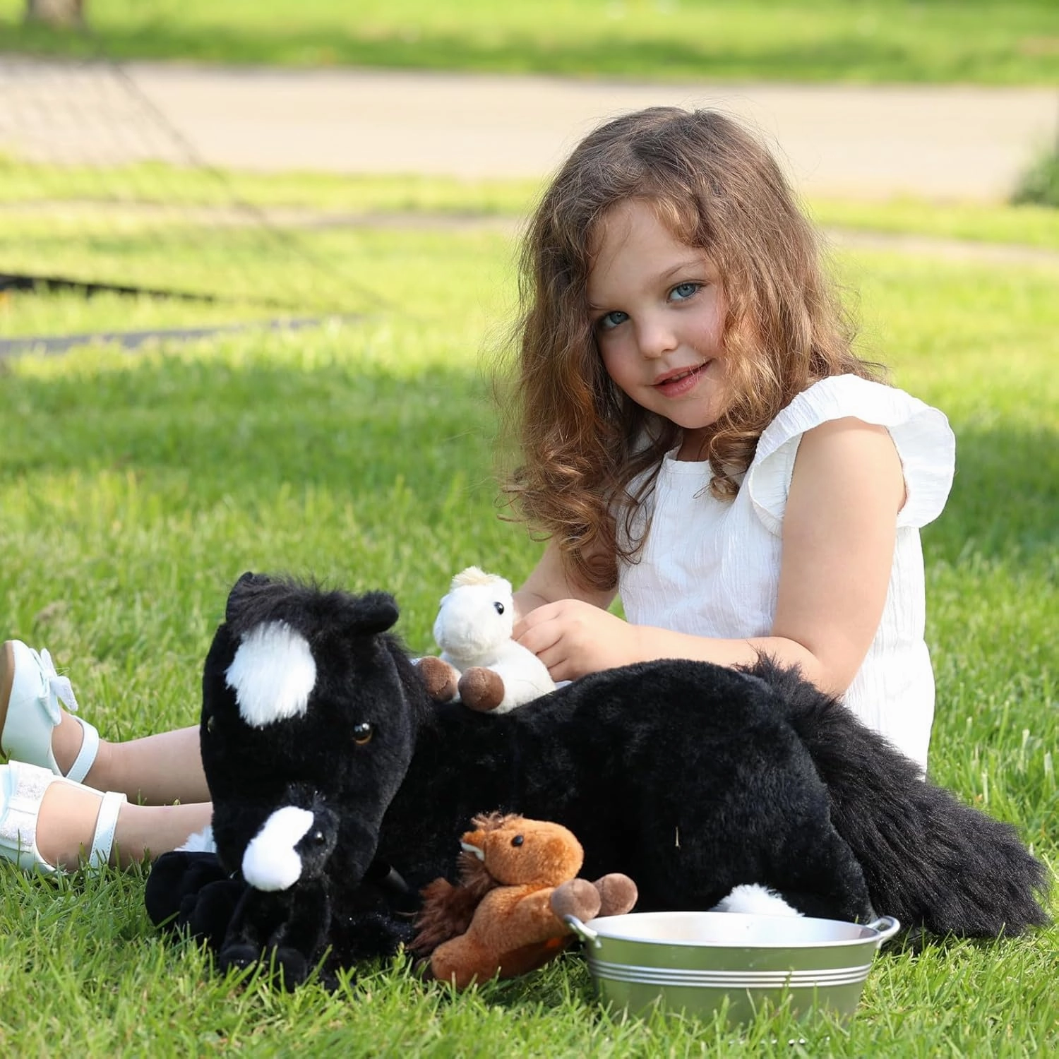 Tezituor 4Pcs Horse Stuffed Animals, 18 inch Large Mommy Stuffed Horse with Babies Pony Plush, Cute Black Pony Plush Pillow for Boys Girls