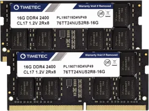 Timetec Hynix IC 32GB KIT(2x16GB) DDR4 SODIMM for Intel NUC KIT/Mini PC/HTPC/NUC Board 2400MHz PC4-19200 Non ECC Unbuffered 1.2V CL17 Dual Rank 260 Pin Memory Upgrade(32GB KIT(2x16GB))