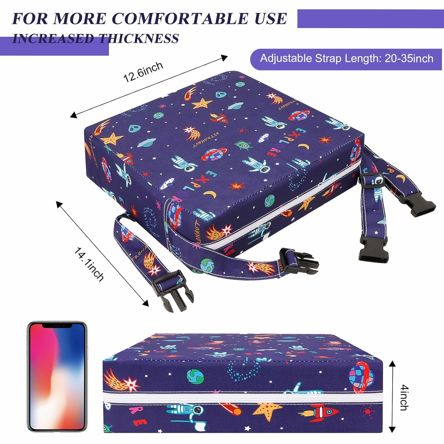 Toddler Booster Seat for Dining Table Kitchen Chair, Stronger Support Washable 2 Safer Straps Non-Slip Bottom Portable Booster Seat for Kids Baby Increasing Cushion for Travel Home