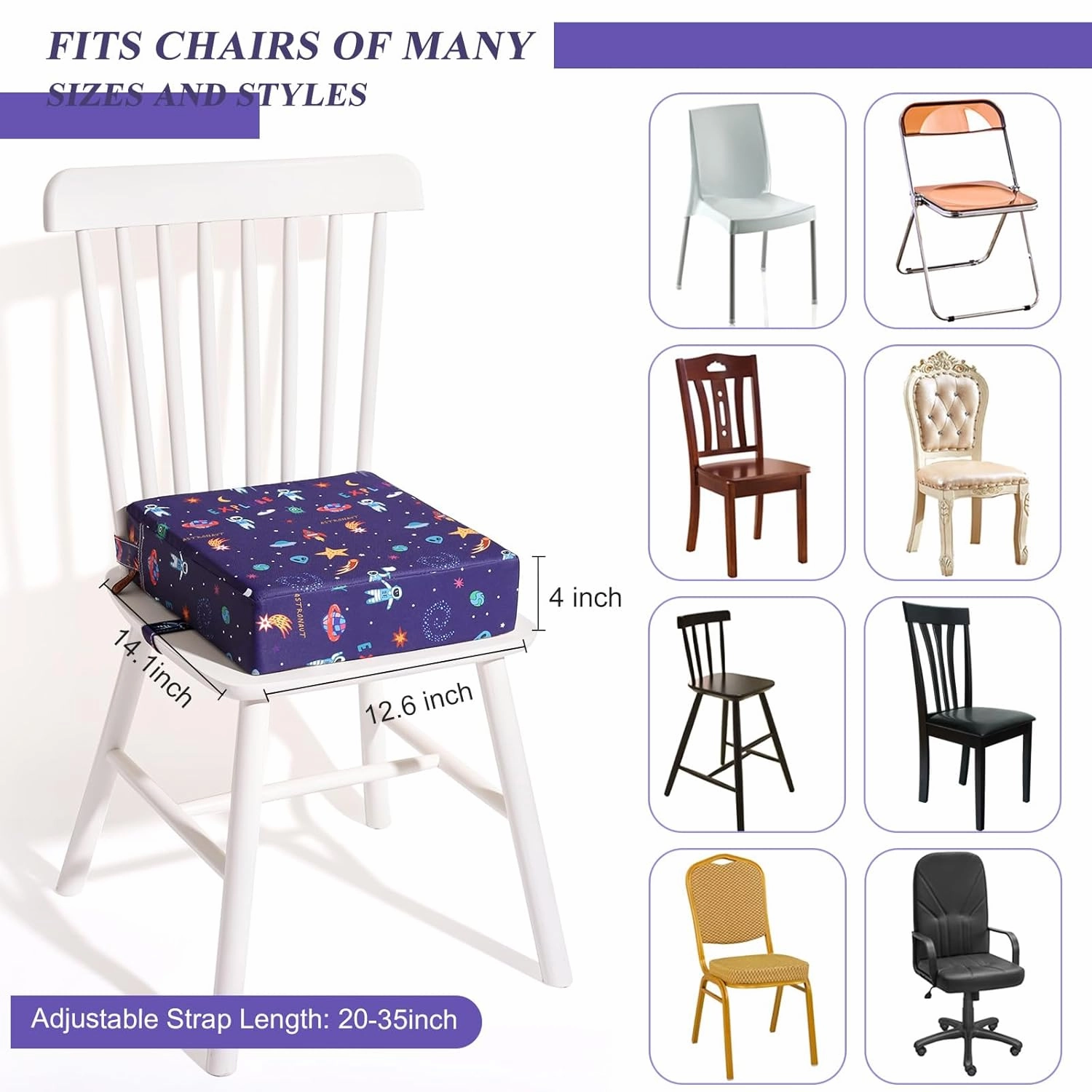 Toddler Booster Seat for Dining Table Kitchen Chair, Stronger Support Washable 2 Safer Straps Non-Slip Bottom Portable Booster Seat for Kids Baby Increasing Cushion for Travel Home