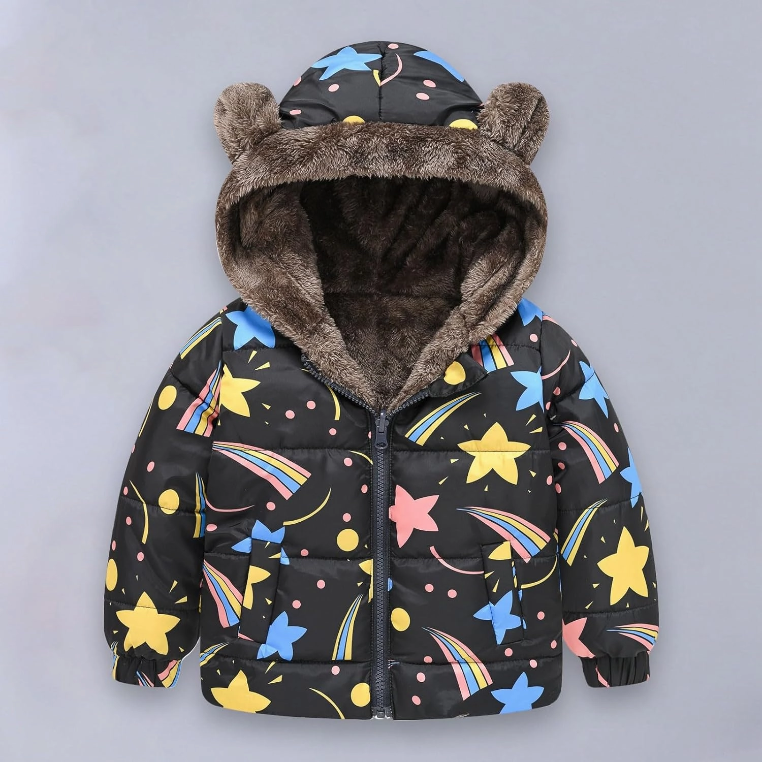 Toddler Winter Coat Boys Girls Bear Ears Hooded Puffer Jacket Fleece Lined Padded Down Coat Baby Quilted Bubble Coat