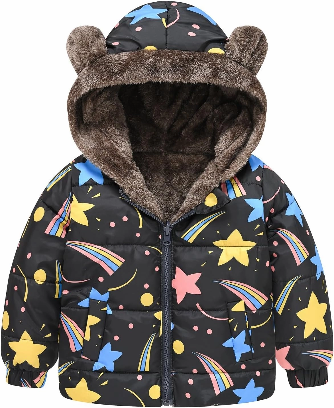 Toddler Winter Coat Boys Girls Bear Ears Hooded Puffer Jacket Fleece Lined Padded Down Coat Baby Quilted Bubble Coat